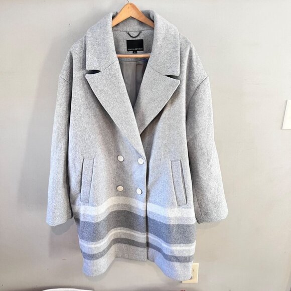 Banana Republic Womens Grey Wool Blend OversCoat XL With Striped Detail & Pocket - Picture 1 of 6